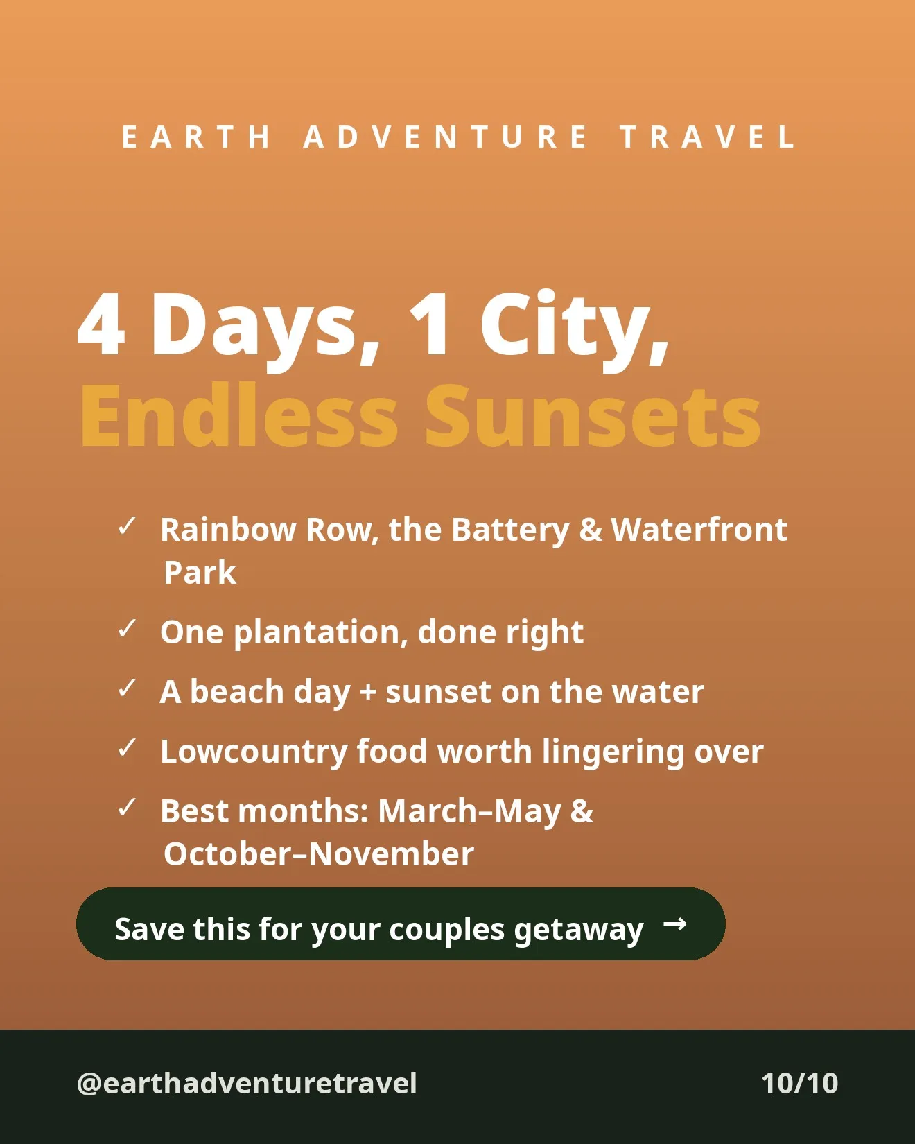 Four-day recap graphic for the Charleston couples route
