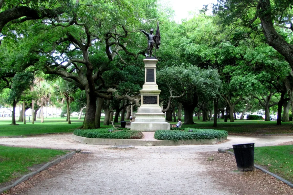 White Point Garden on the Battery in Charleston, with live oaks and harbour views
