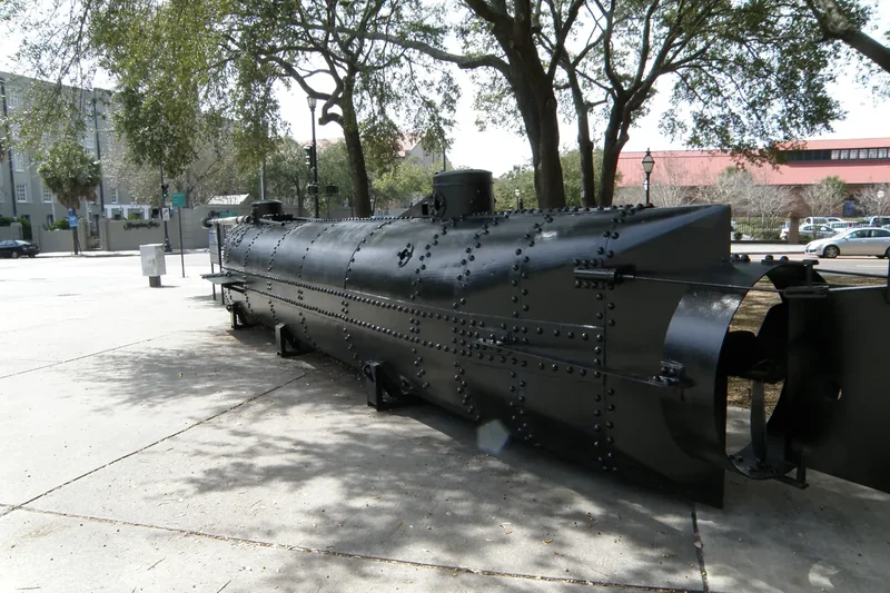 A full-size replica of the Confederate submarine Hunley in Charleston