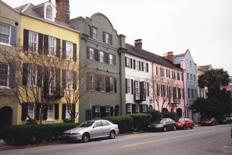 The pastel houses of Rainbow Row on East Bay Street in Charleston