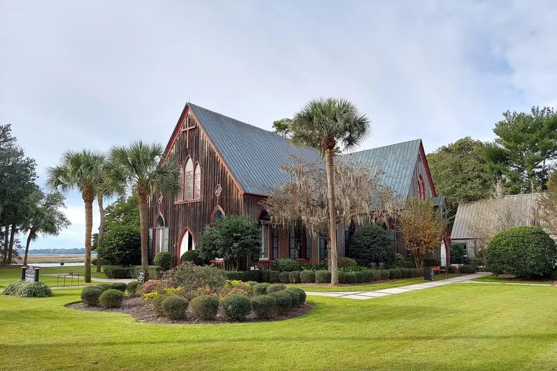 The Church of the Cross in Bluffton, a wooden Gothic church on the bluff above the May River