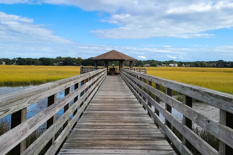 A wooden pier over the marsh at Fish Haul Creek on Hilton Head Island