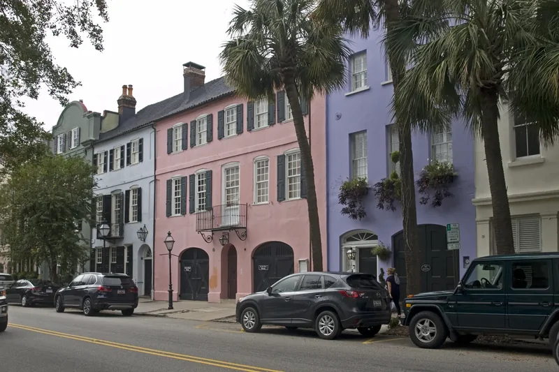 Rainbow Row in Charleston, a line of pastel-colored historic houses on East Bay Street
