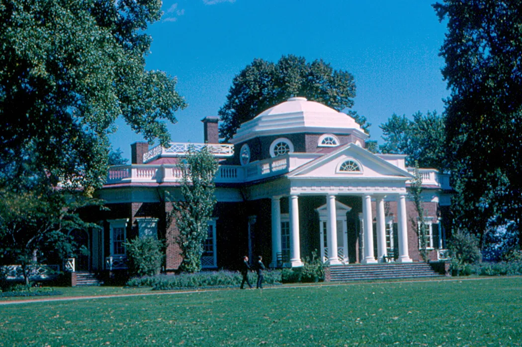 The west front of Monticello with its dome, seen across the lawn