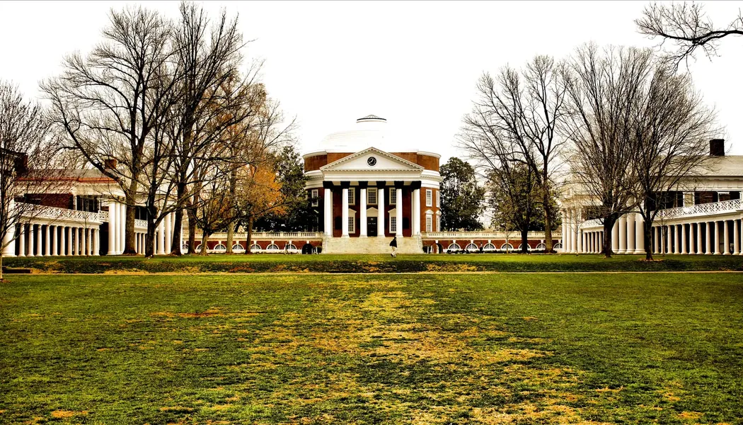 The Rotunda at the head of the Lawn at the University of Virginia, with the colonnades on either side