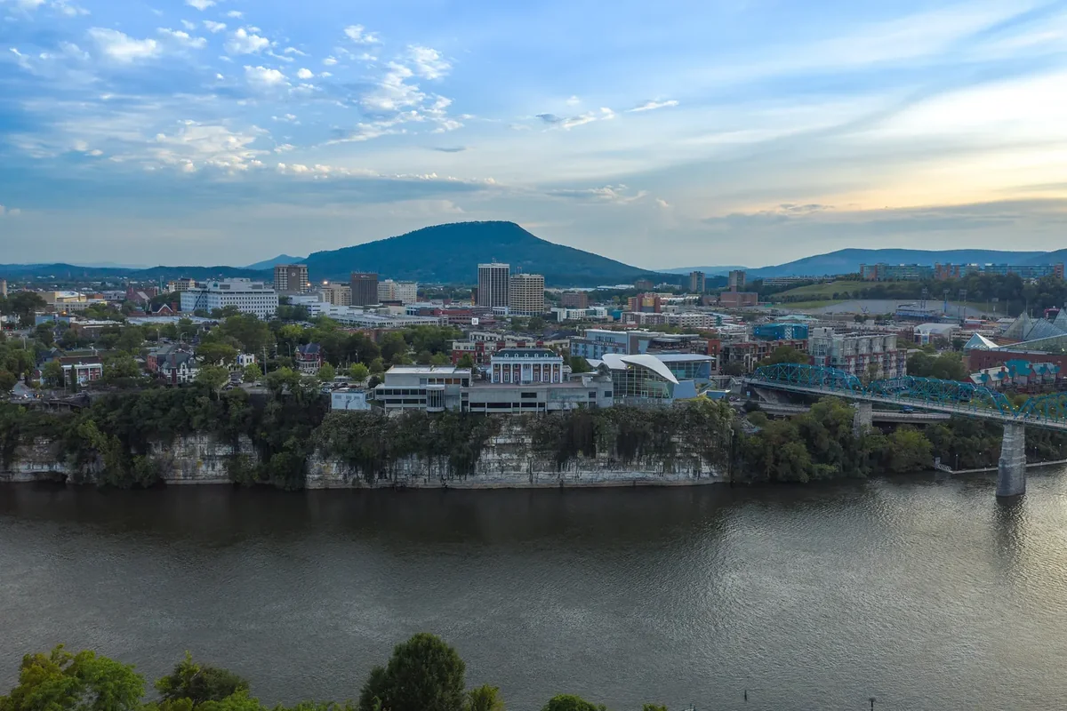 Downtown Chattanooga and Lookout Mountain seen from across the river