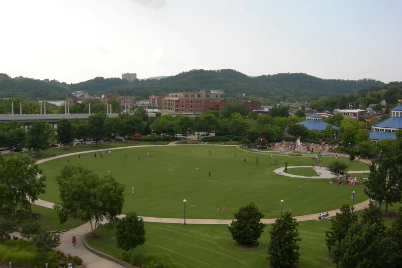 The open lawn of Coolidge Park on Chattanooga’s North Shore