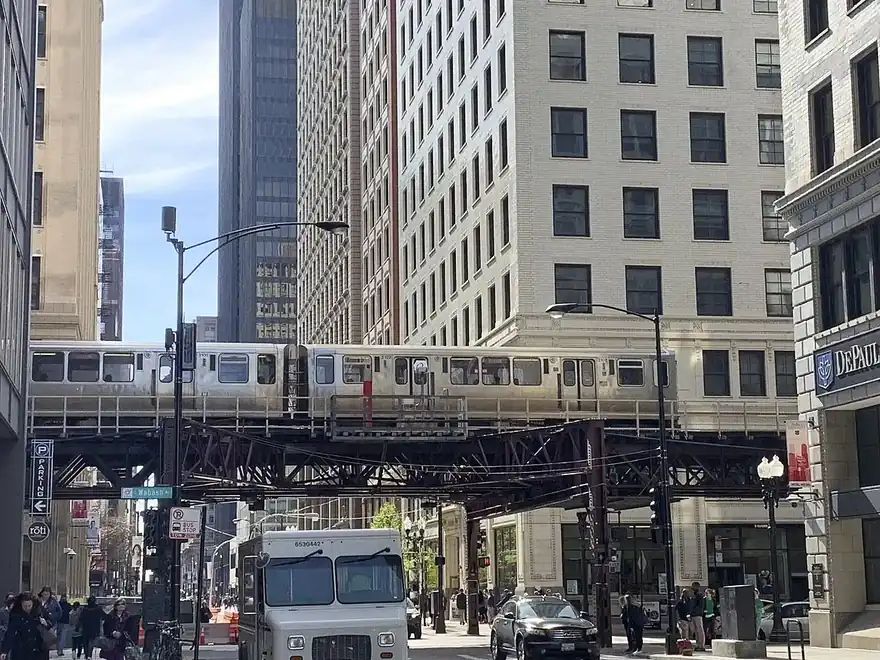 The L train on elevated tracks in the Loop