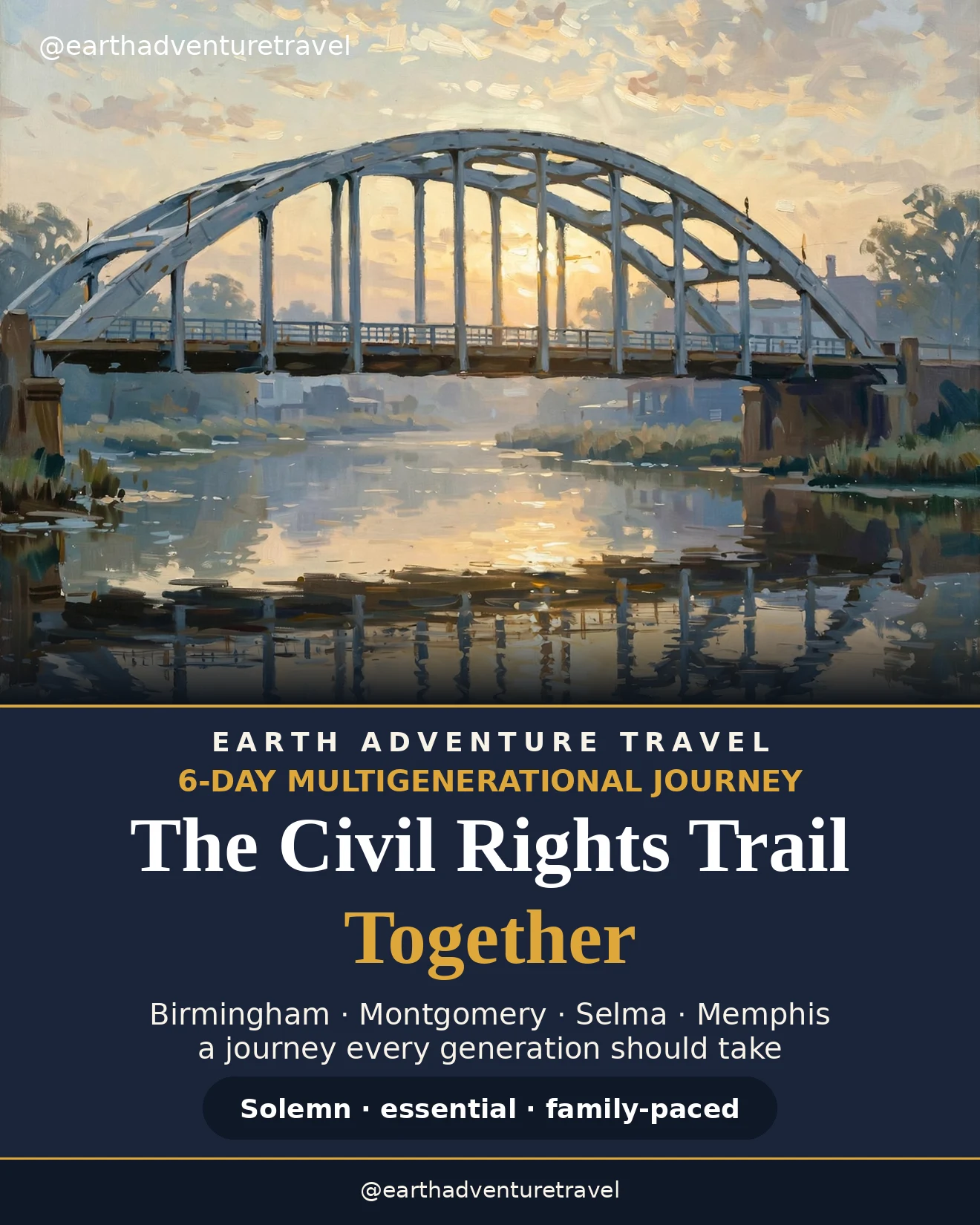 Illustrated Civil Rights Trail guide cover: the Edmund Pettus Bridge at dawn
