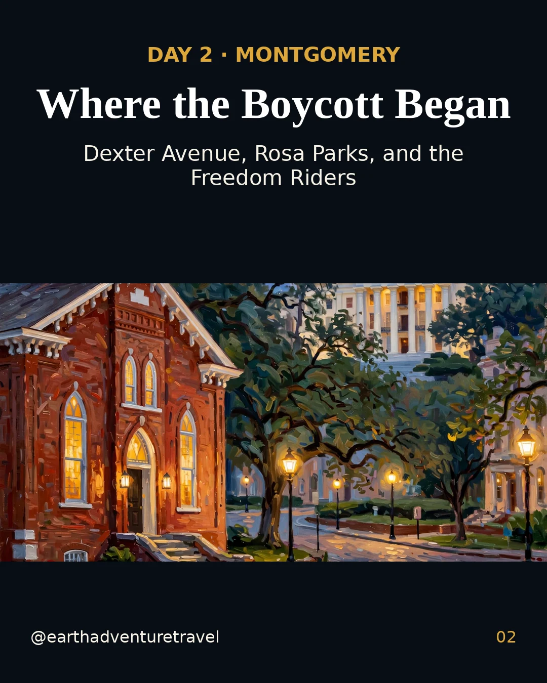 Day 2 graphic: Dexter Avenue King Memorial Baptist Church in Montgomery