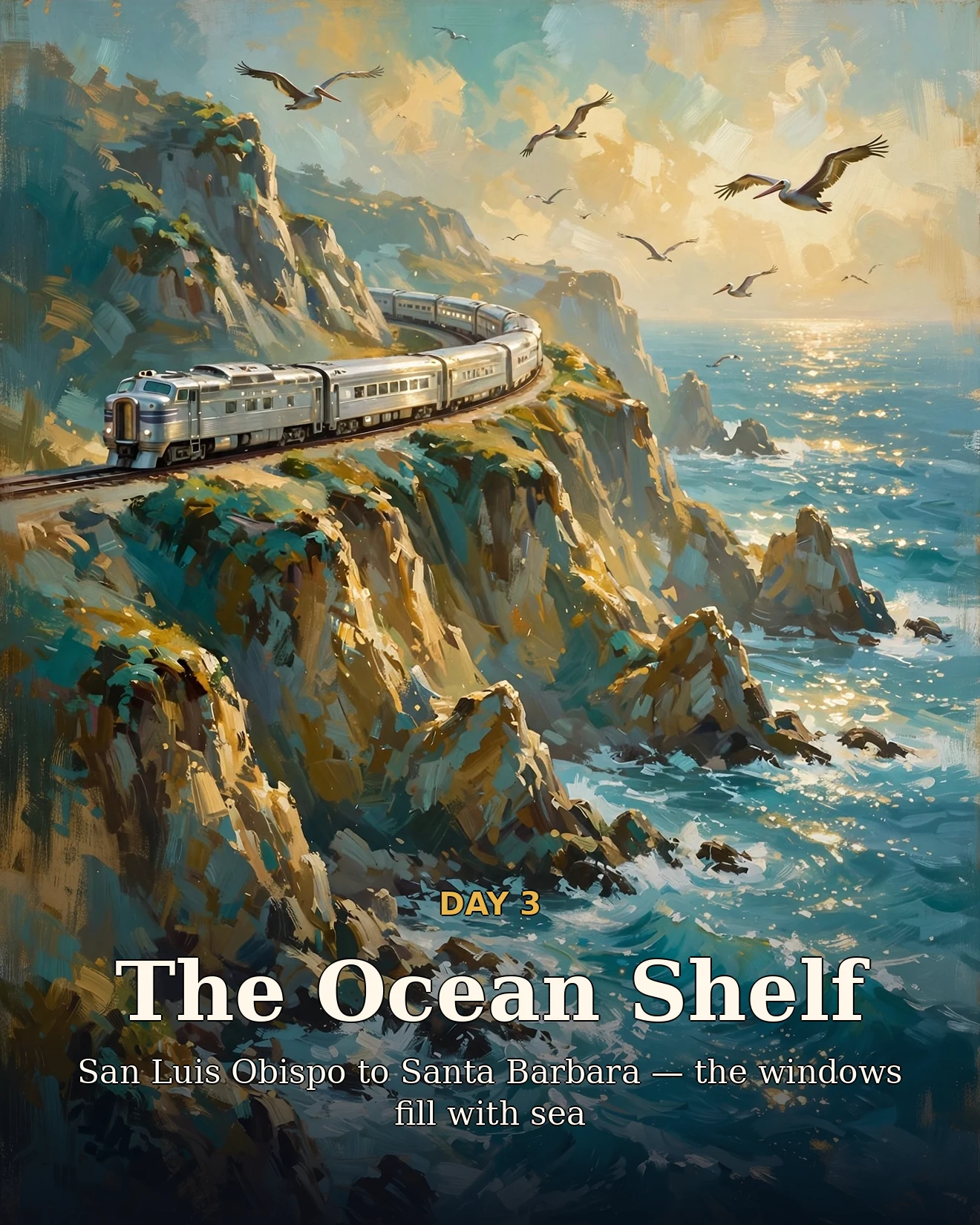 Day three itinerary card for the California coastal shelf