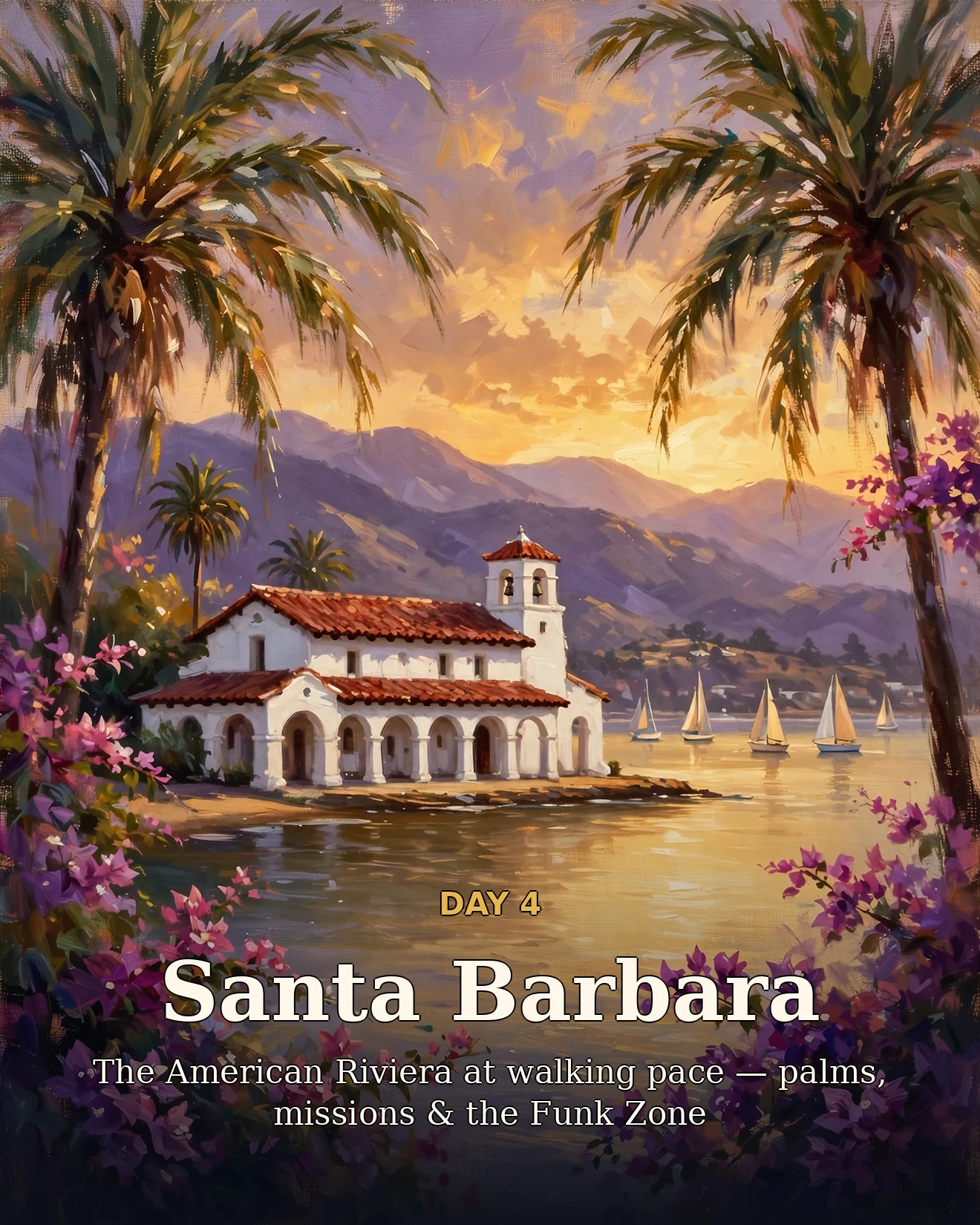 Day four itinerary card for Santa Barbara