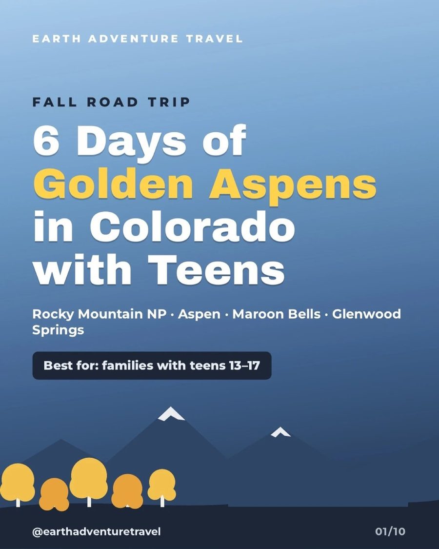 Illustrated cover for a six-day Colorado golden aspens family road trip