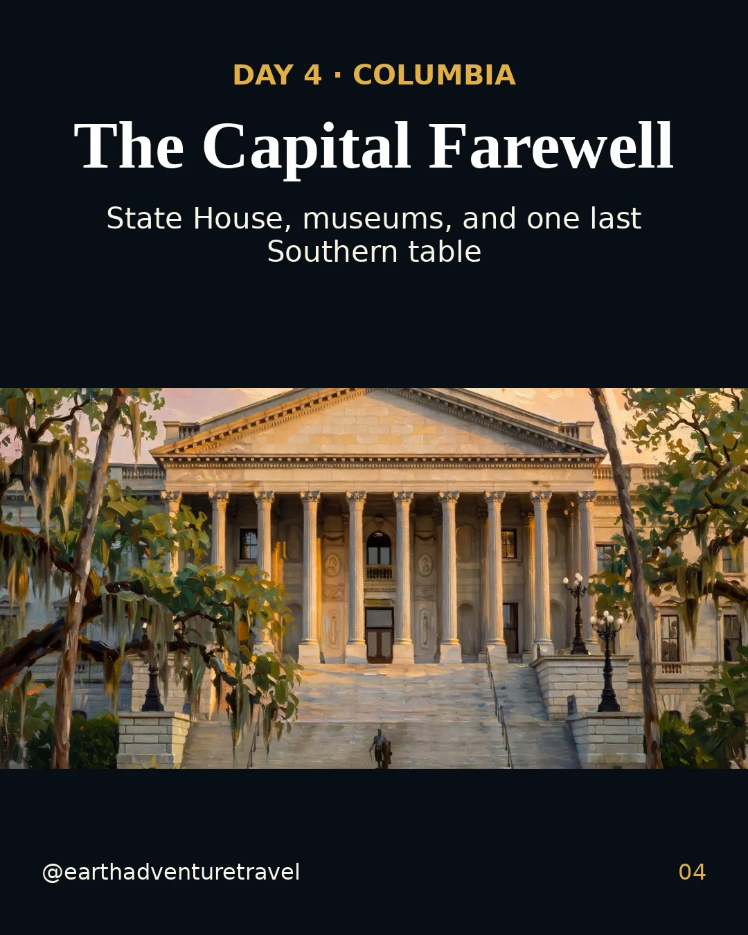 Day 4 graphic: the South Carolina State House in Columbia