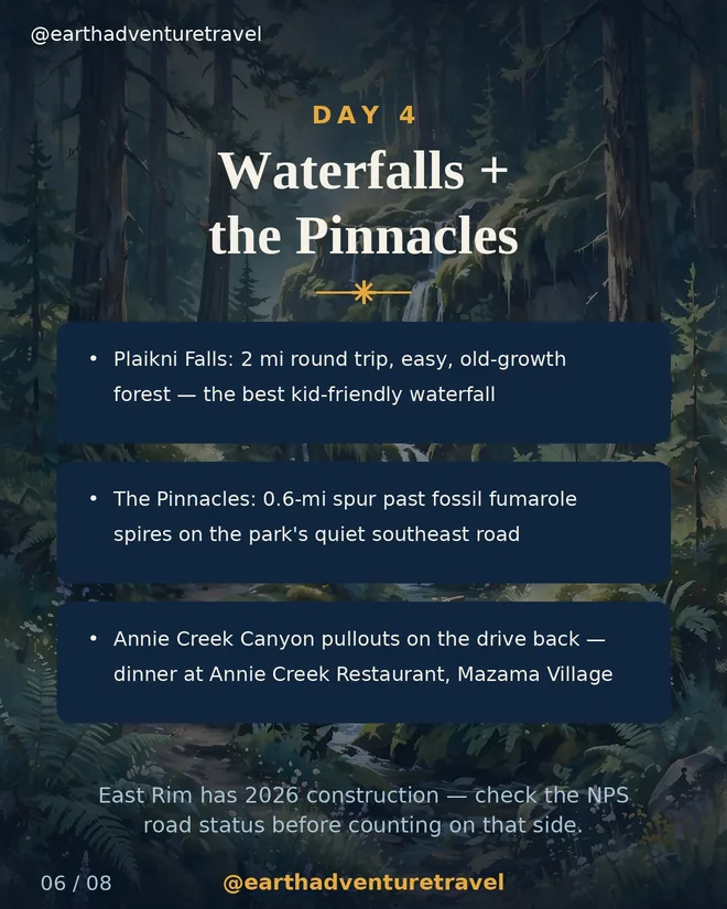 Day 4 graphic: Plaikni Falls in the old-growth forest