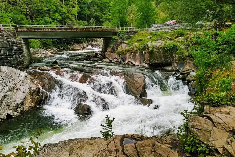 The Sinks waterfall pouring into a pool on the Little River