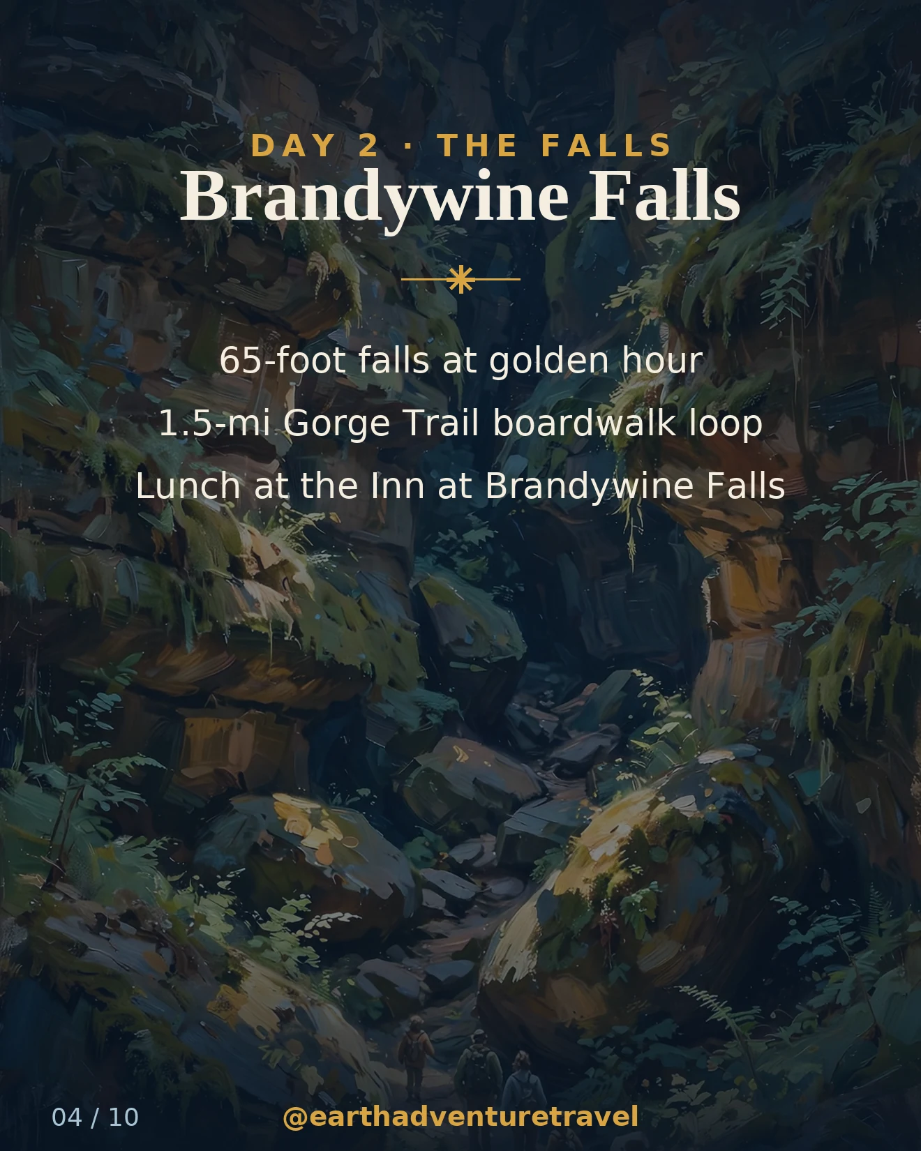 Day 2 graphic: Brandywine Falls cascading through autumn forest