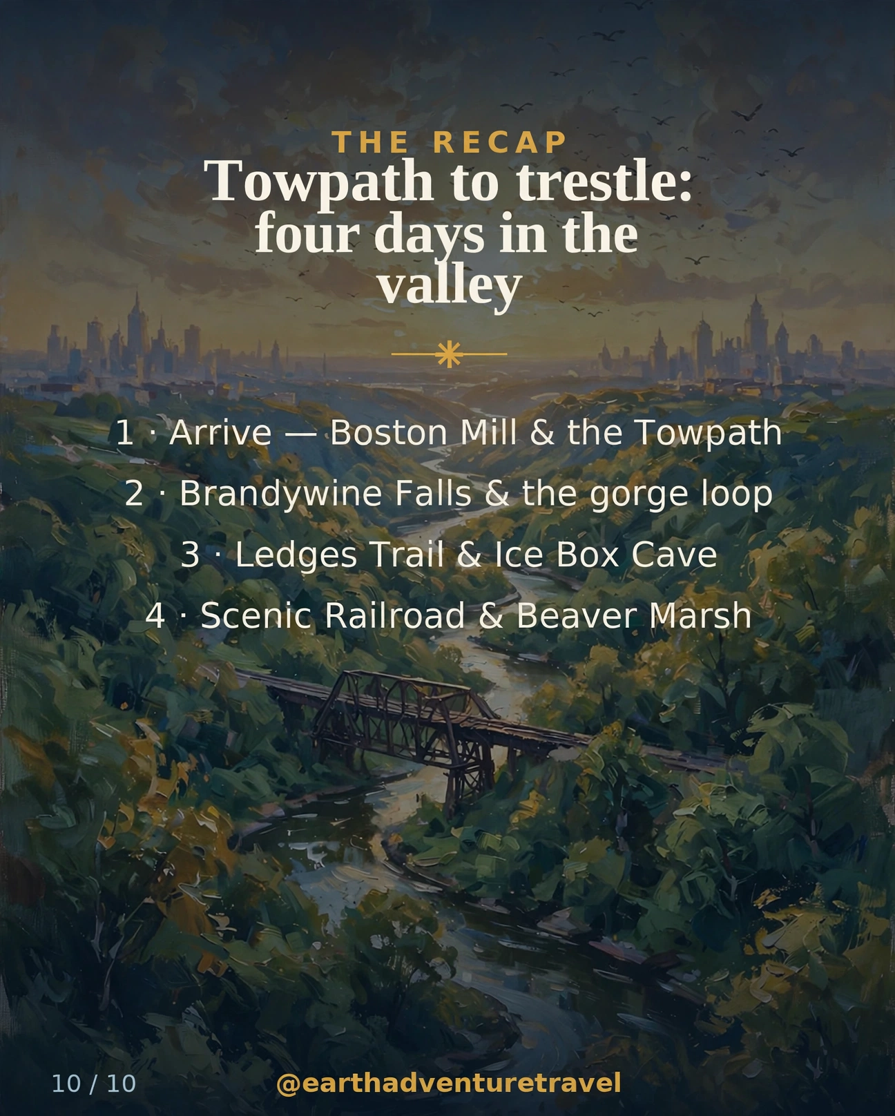 Saveable recap graphic for the four-day Cuyahoga Valley family route