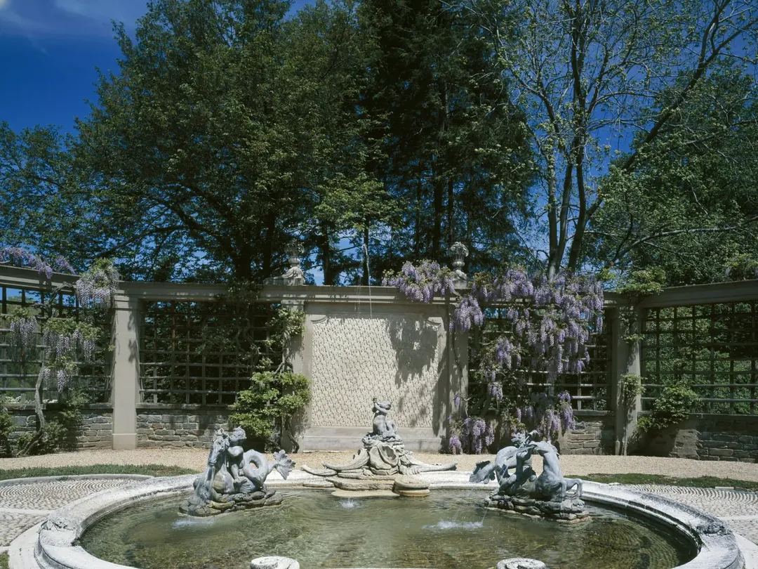A historic photograph of the terraced gardens at Dumbarton Oaks in Georgetown, Washington, DC