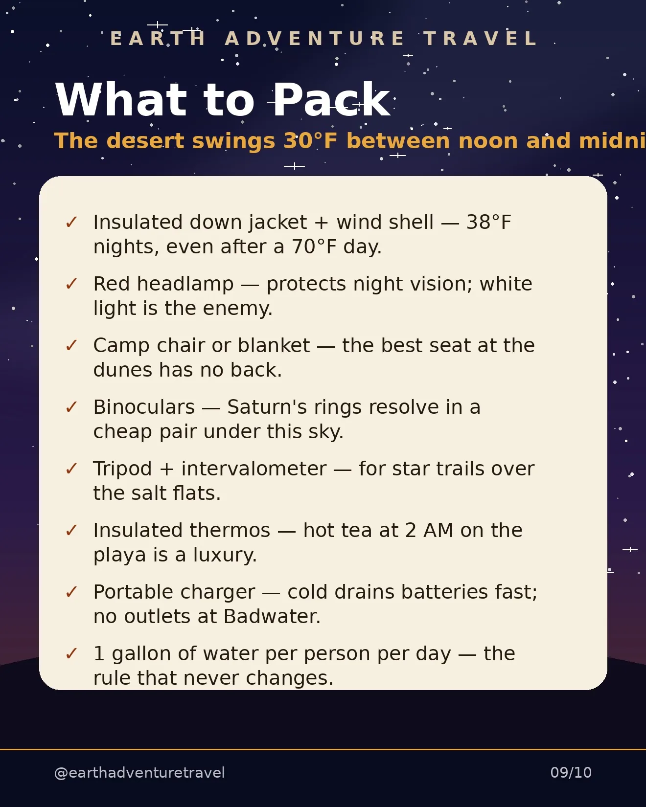 Packing and planning checklist for the Death Valley winter dark-sky solo itinerary