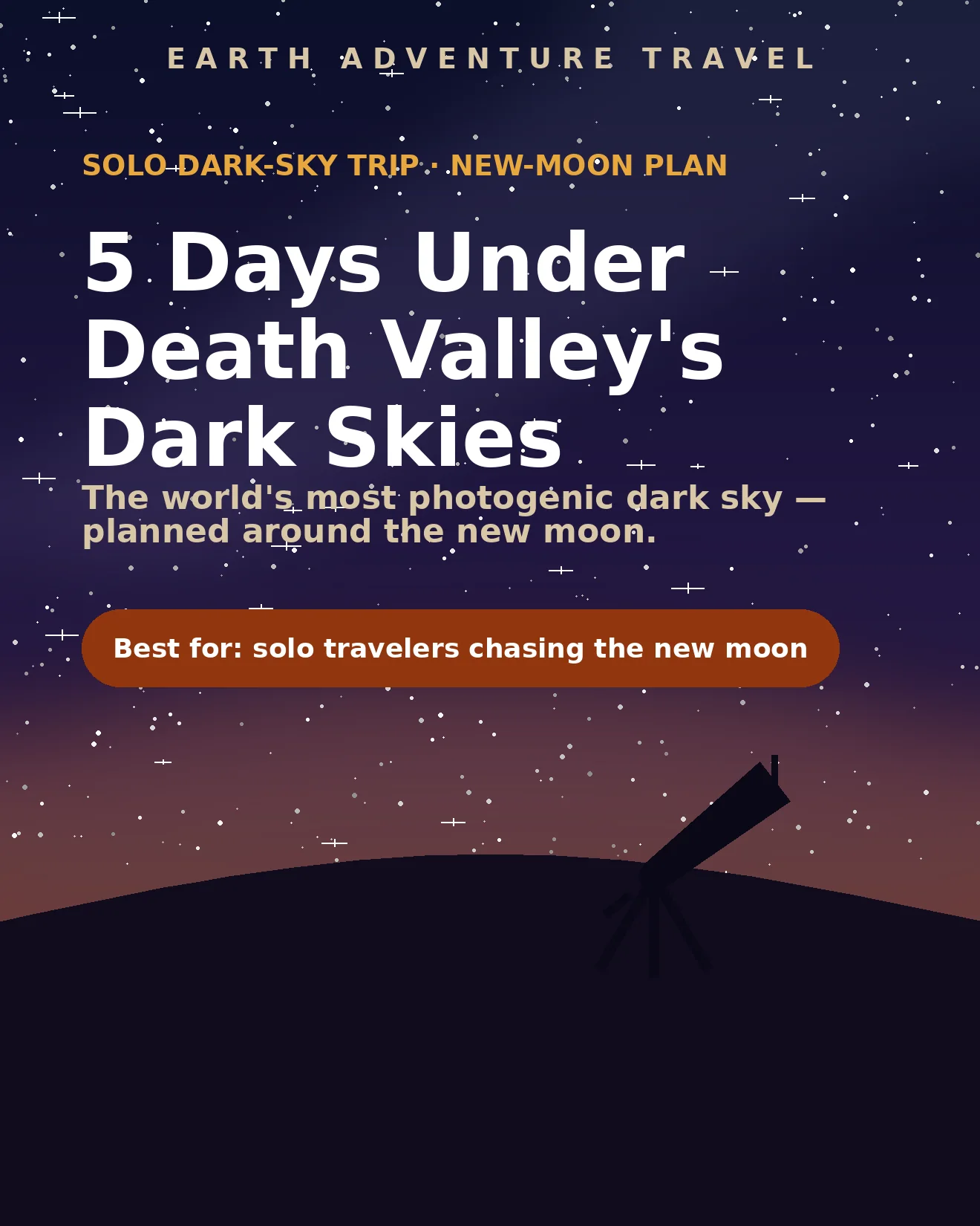 Cover graphic for a five-day Death Valley winter dark-sky solo itinerary