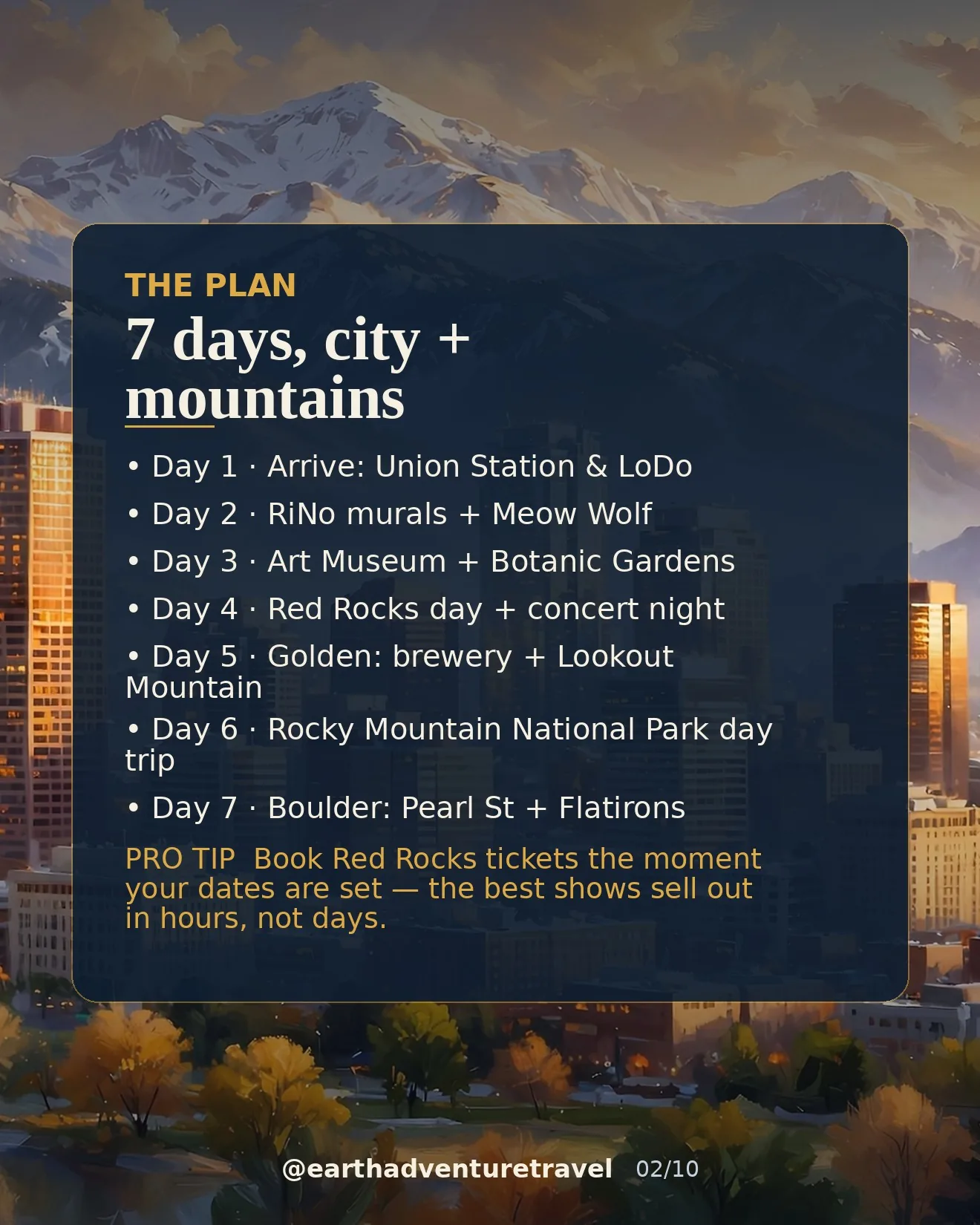Illustrated seven-day Denver couples route plan