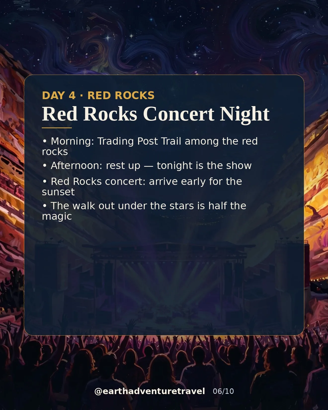 Day 4 graphic: Red Rocks concert at night