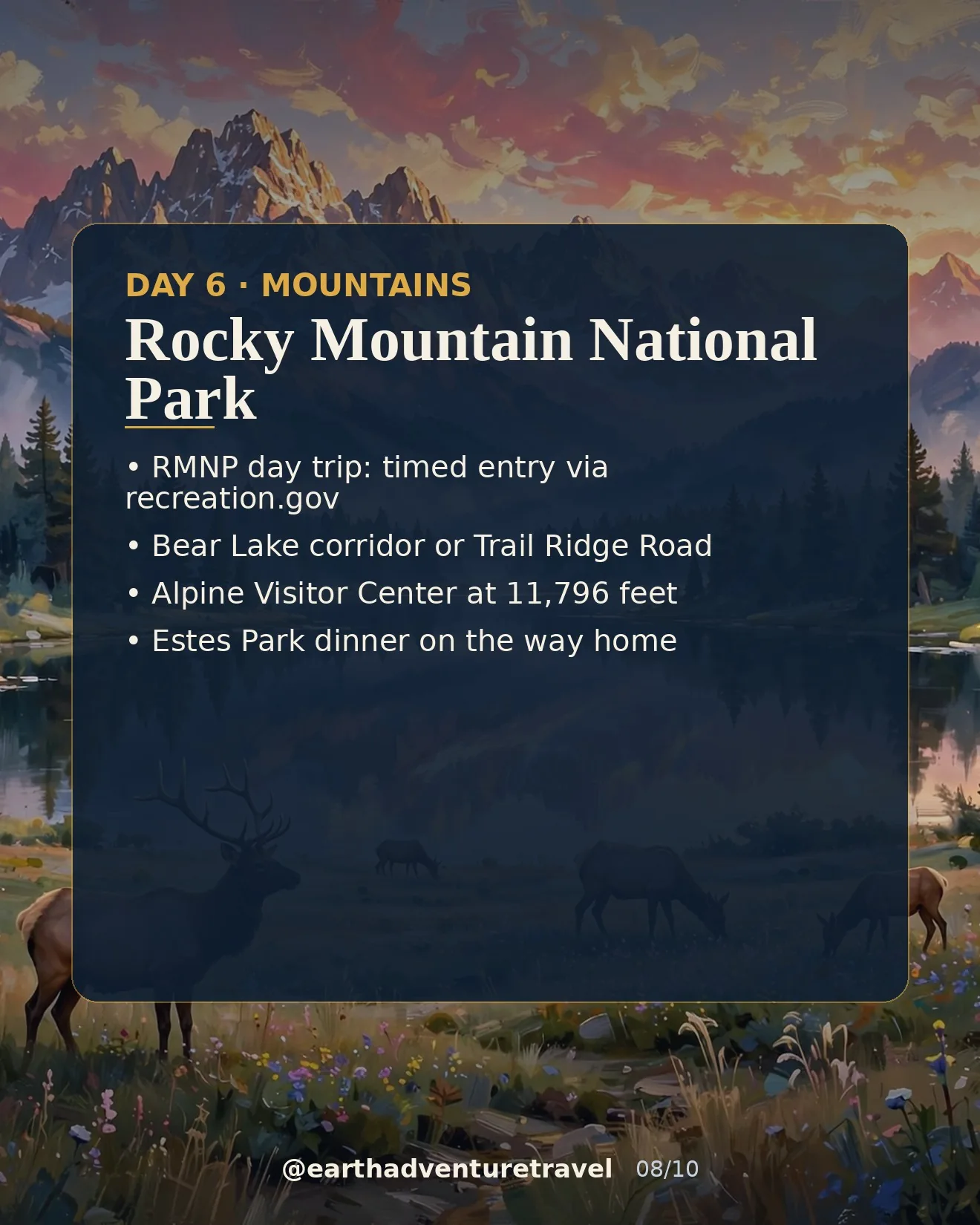 Day 6 graphic: Rocky Mountain National Park at sunrise