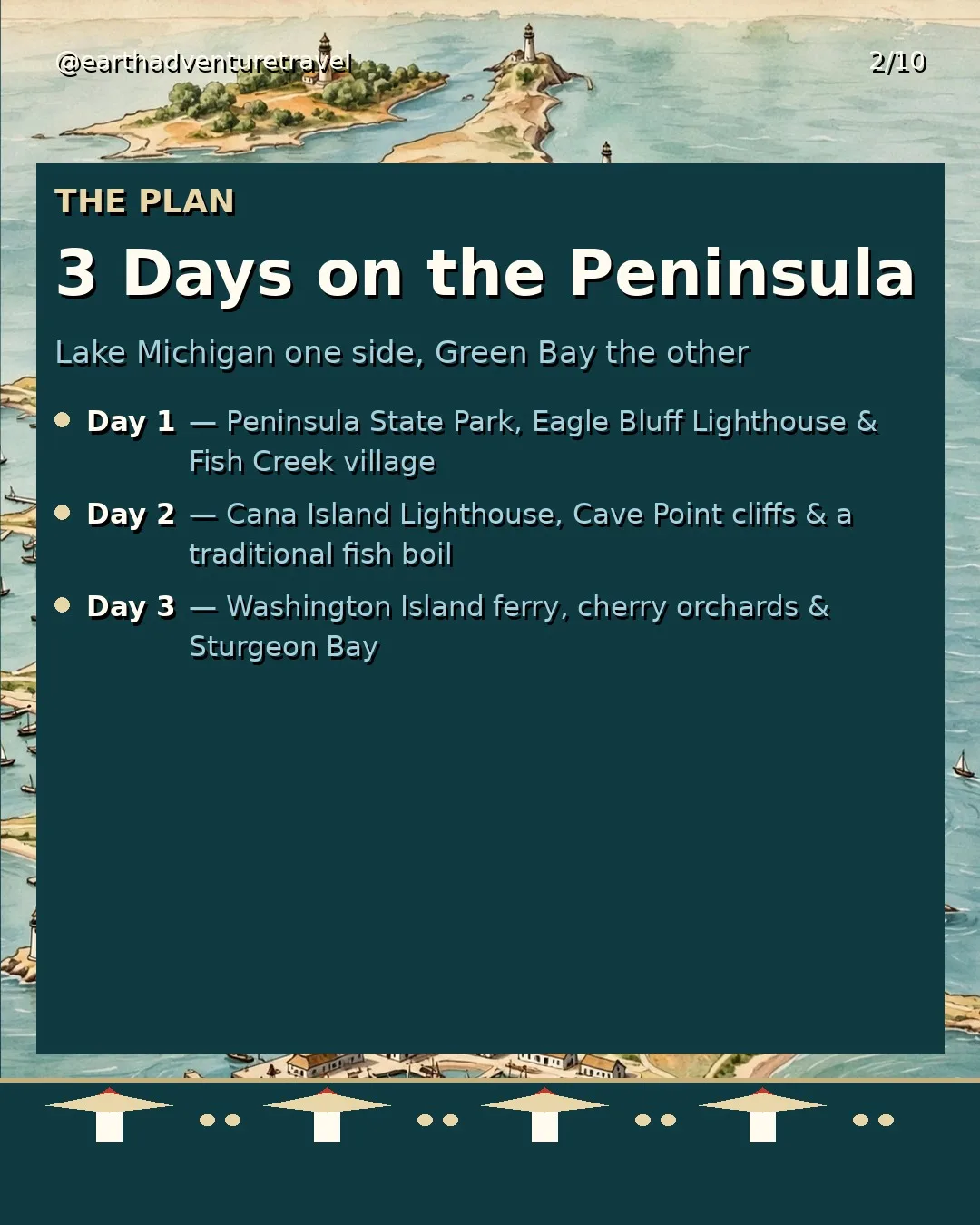 Illustrated three-day Door County route plan