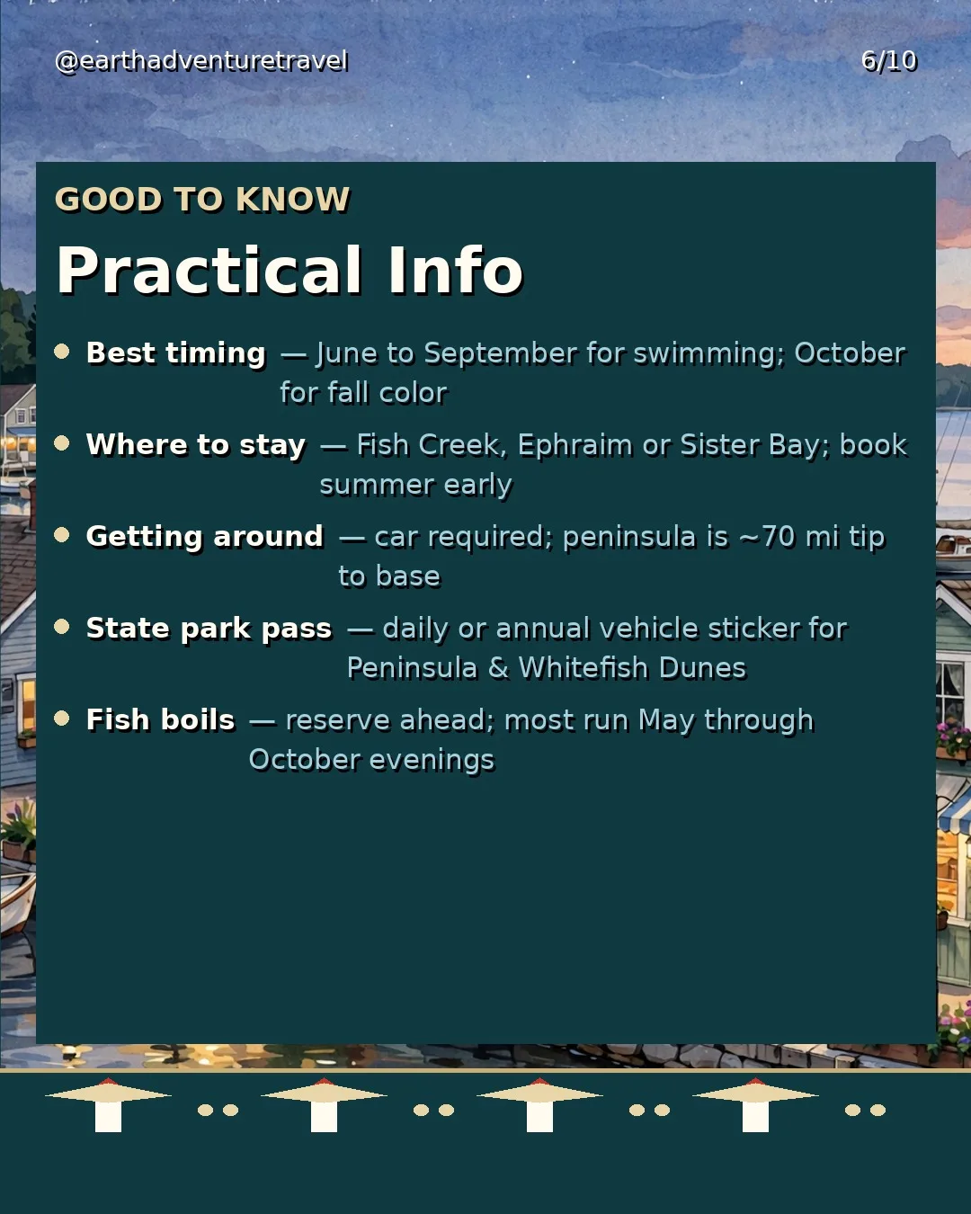 Practical information graphic for the Door County family trip