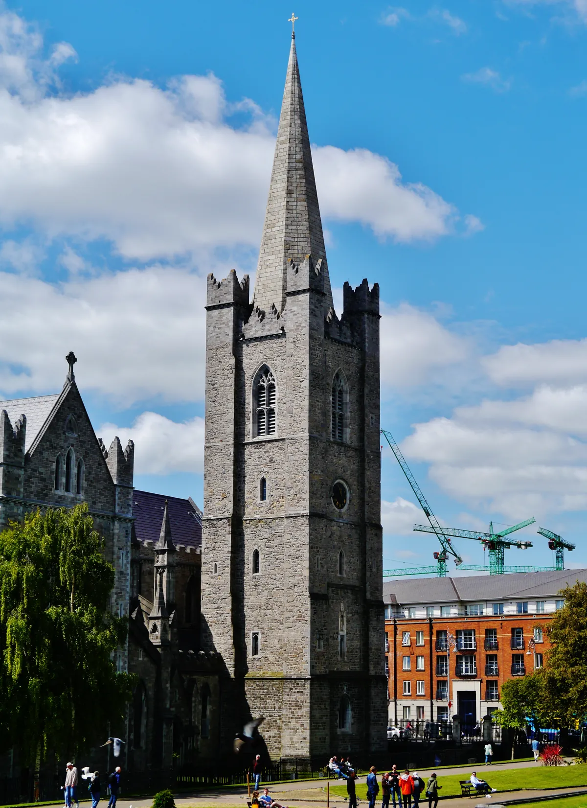 The limestone tower and granite spire of St Patrick's Cathedral, Dublin