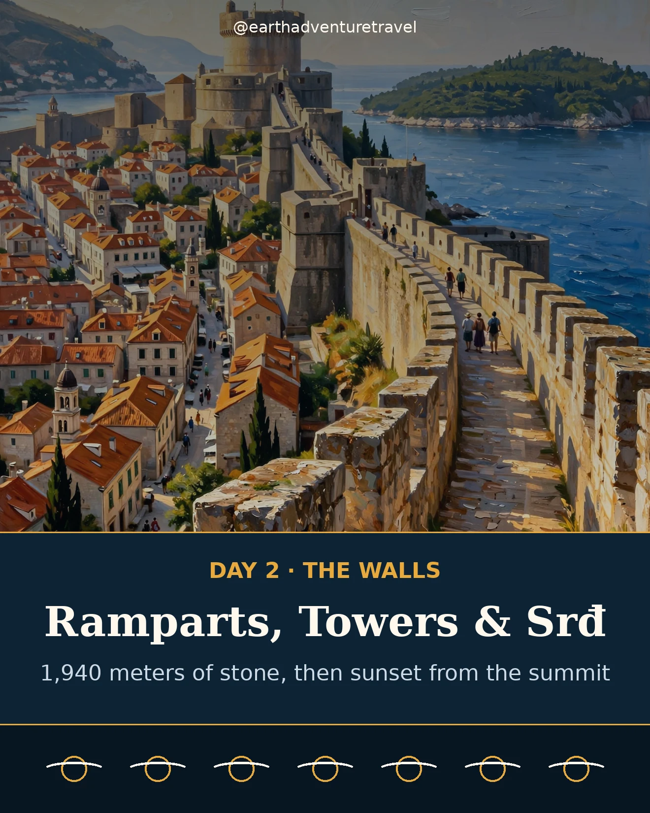 Painterly illustration of walking Dubrovnik's city walls