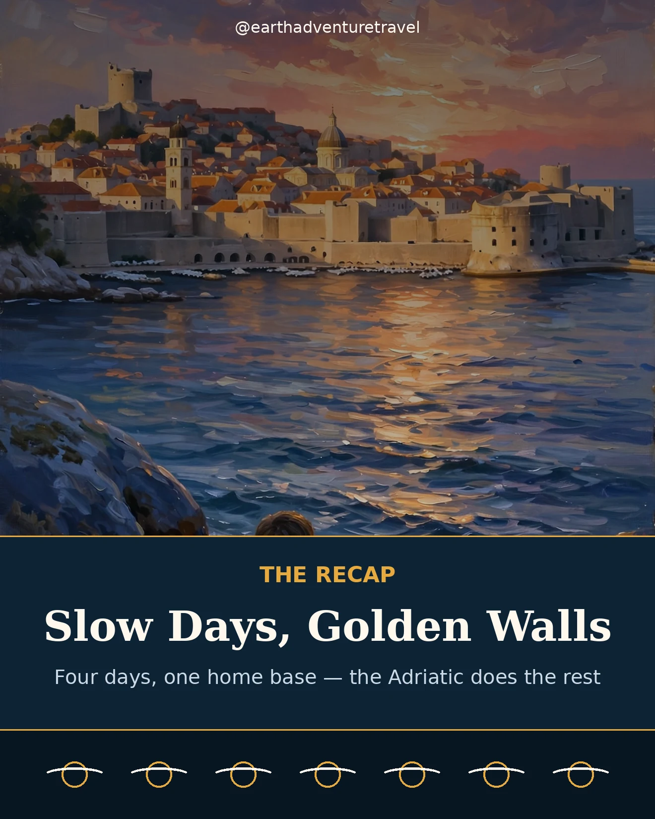 Painterly sunset over Dubrovnik's walls seen from the sea