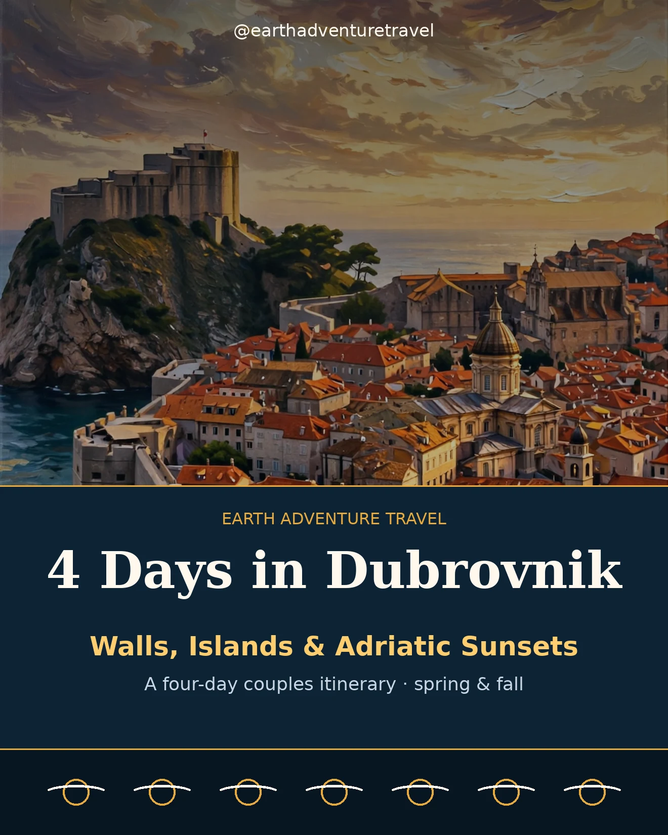 Painterly cover: Dubrovnik's walled Old Town at sunset over the Adriatic
