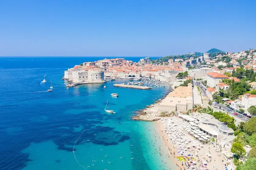 Banje Beach and Dubrovnik's Old Port from above