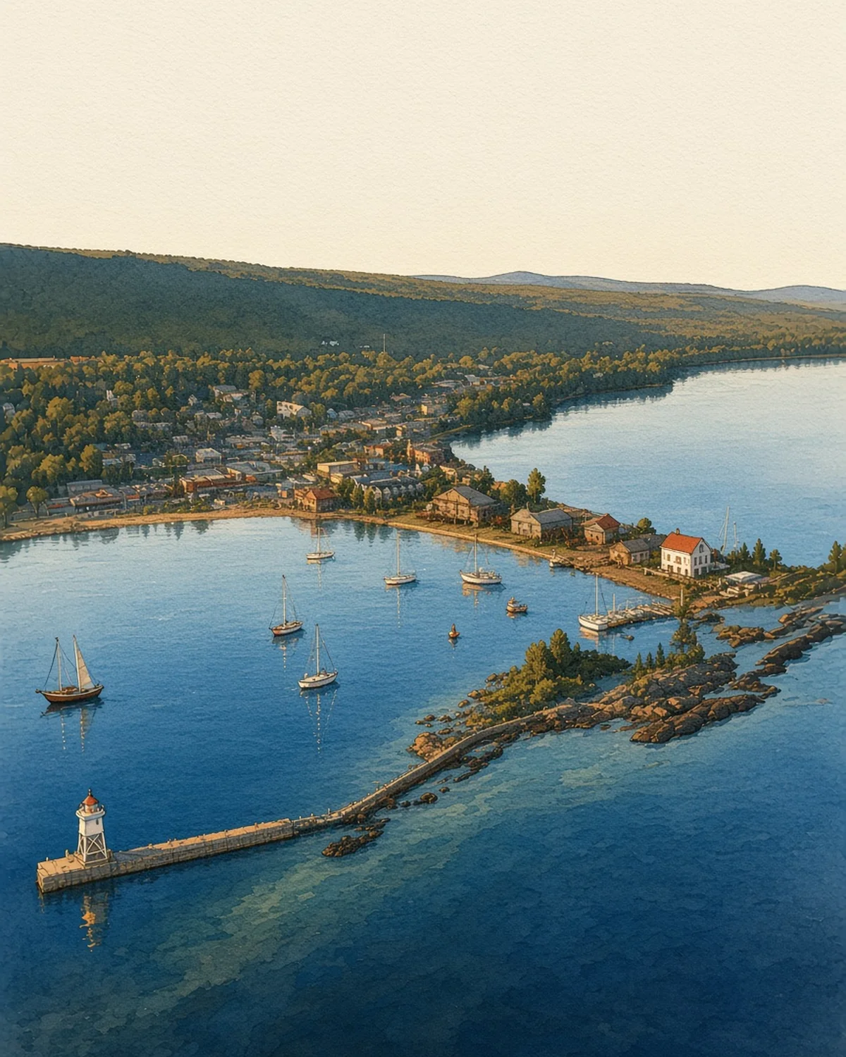 Illustrated day card: Harbor art town