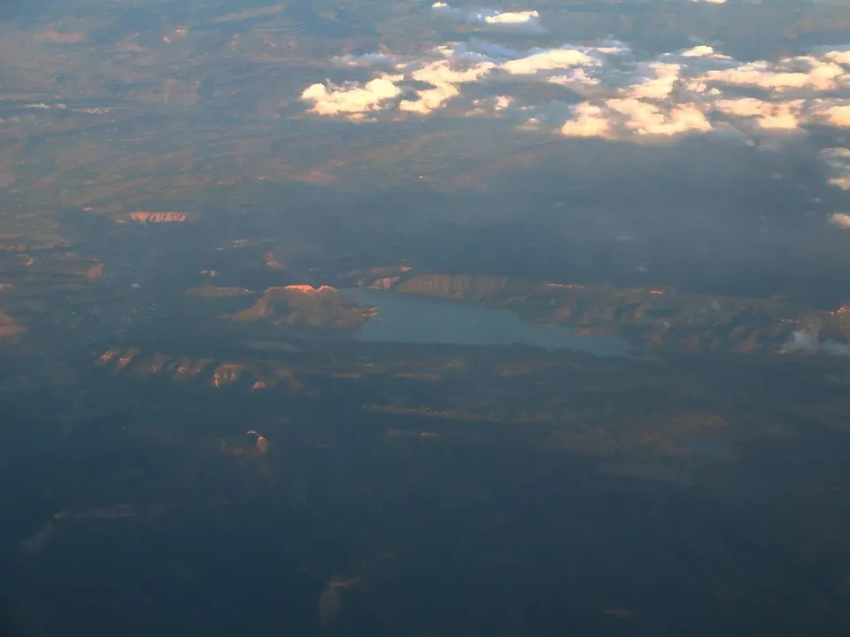 Durango, Colorado, beside a reservoir with mountains beyond