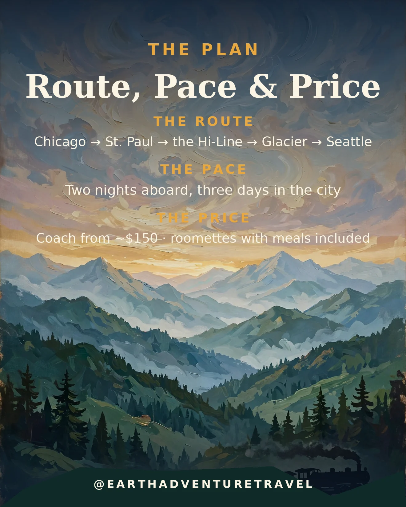 Graphic trip plan: the Empire Builder route, pace and price at a glance
