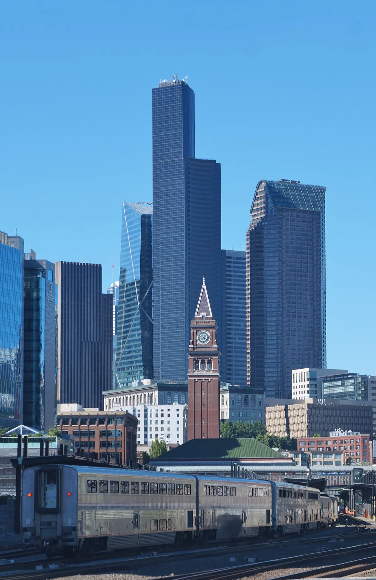Seattle's King Street Station with an Amtrak train