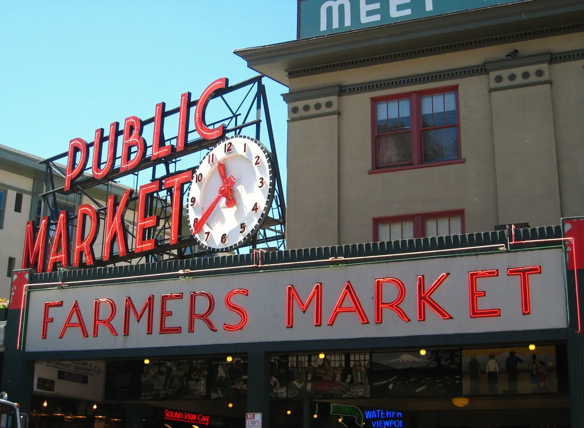 The Pike Place Market clock sign