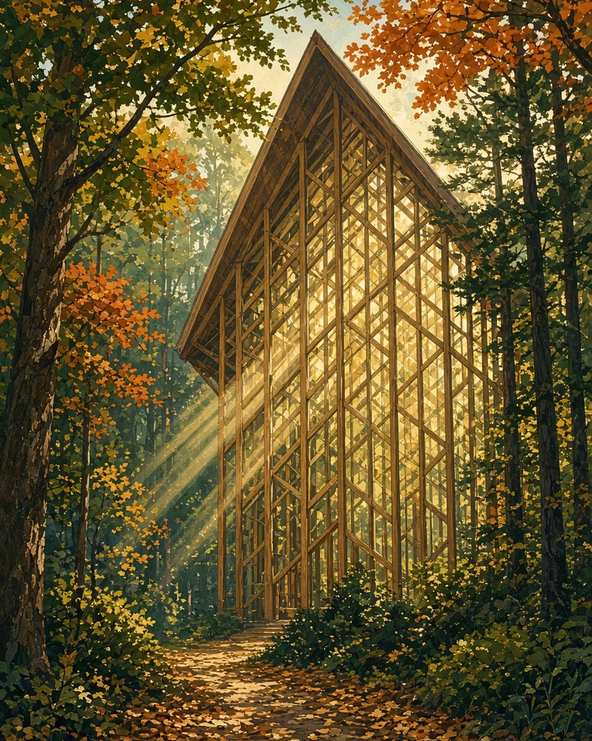 Illustrated day card: Glass, woods and water