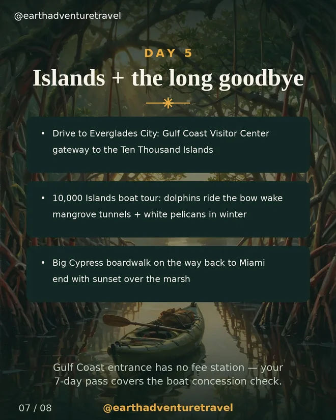 Deck slide: Day 5 — the Ten Thousand Islands and the long goodbye