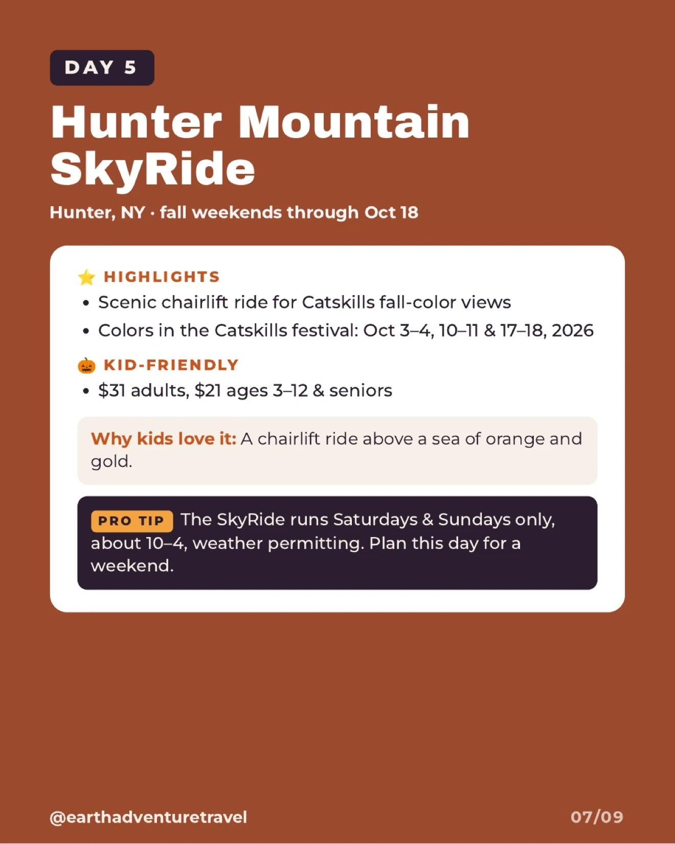 Day five itinerary artwork for the Hunter Mountain Scenic SkyRide