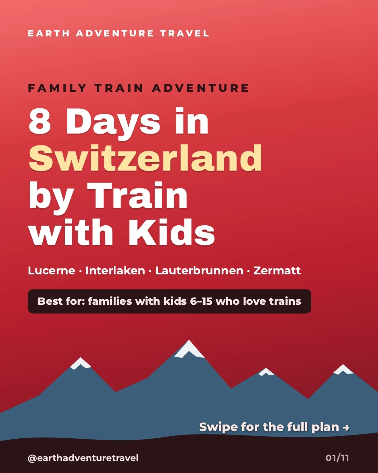 Illustrated cover for eight days in Switzerland by train with kids