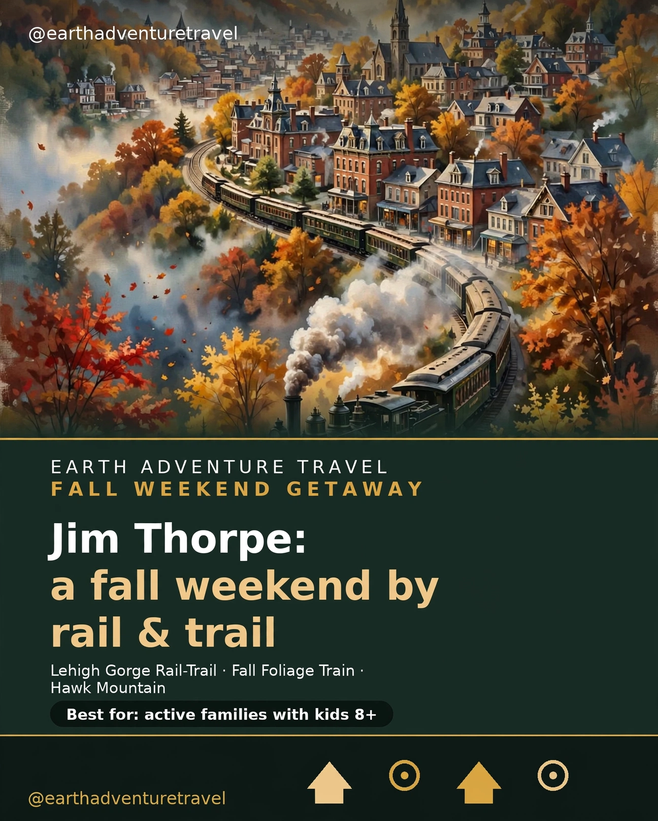 Illustrated cover for a three-day Jim Thorpe fall weekend with kids