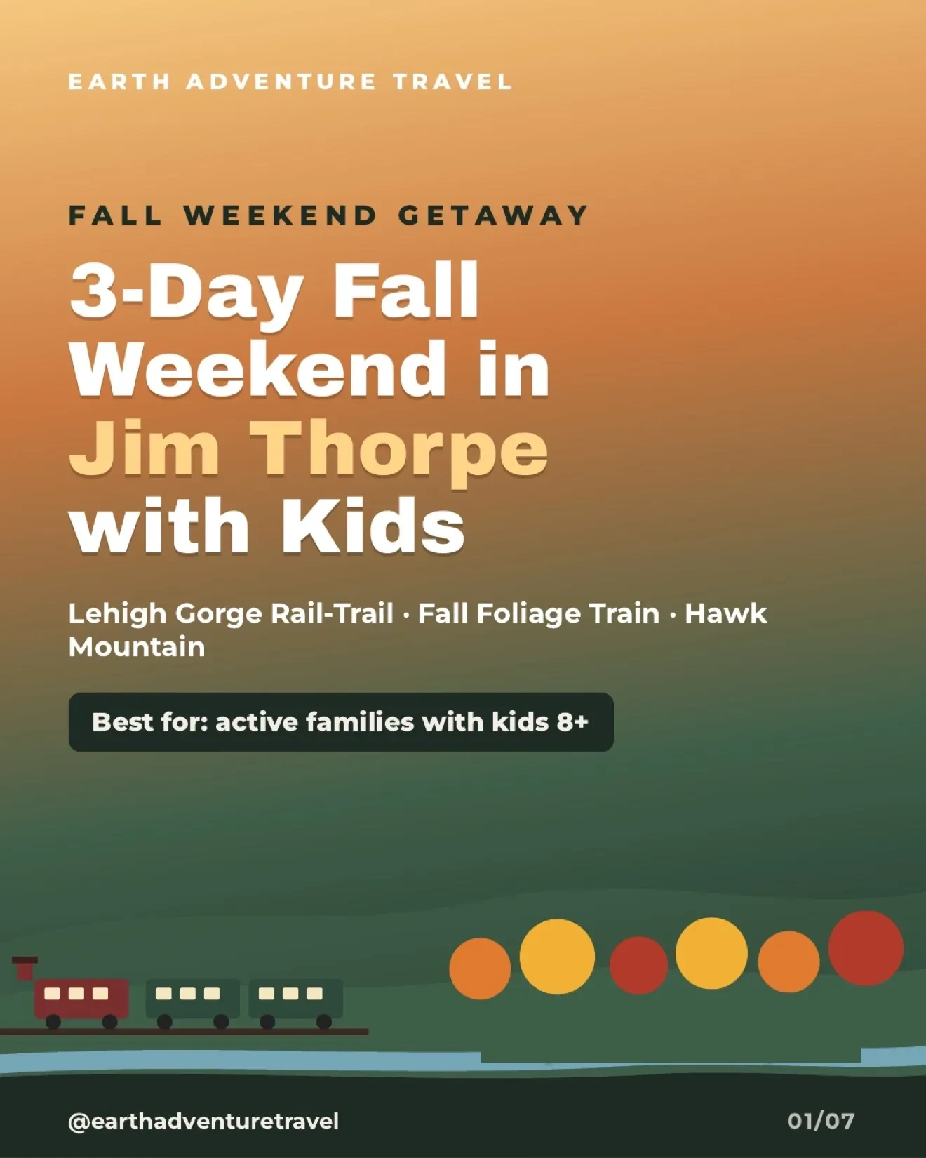 Illustrated cover for a three-day Jim Thorpe fall weekend with kids