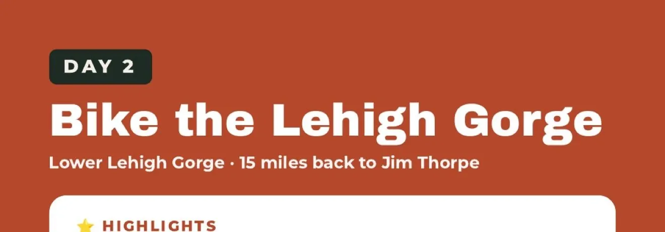 Illustrated Day 2 title card for biking the Lehigh Gorge