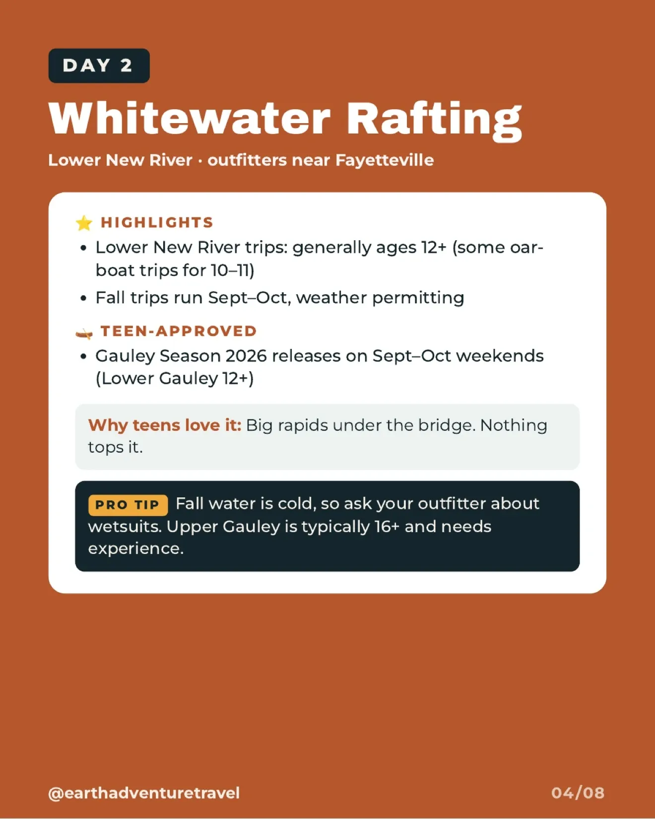 Illustrated day-two Lower New River whitewater rafting plan