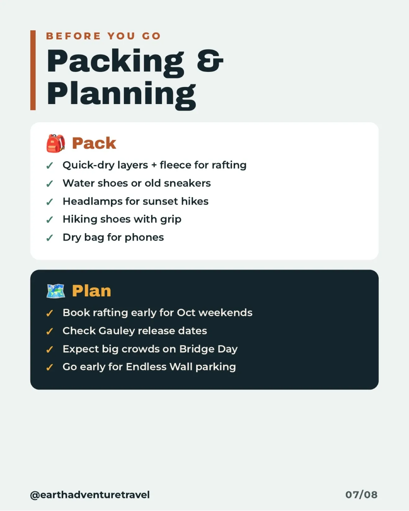 Illustrated New River Gorge packing and planning checklist