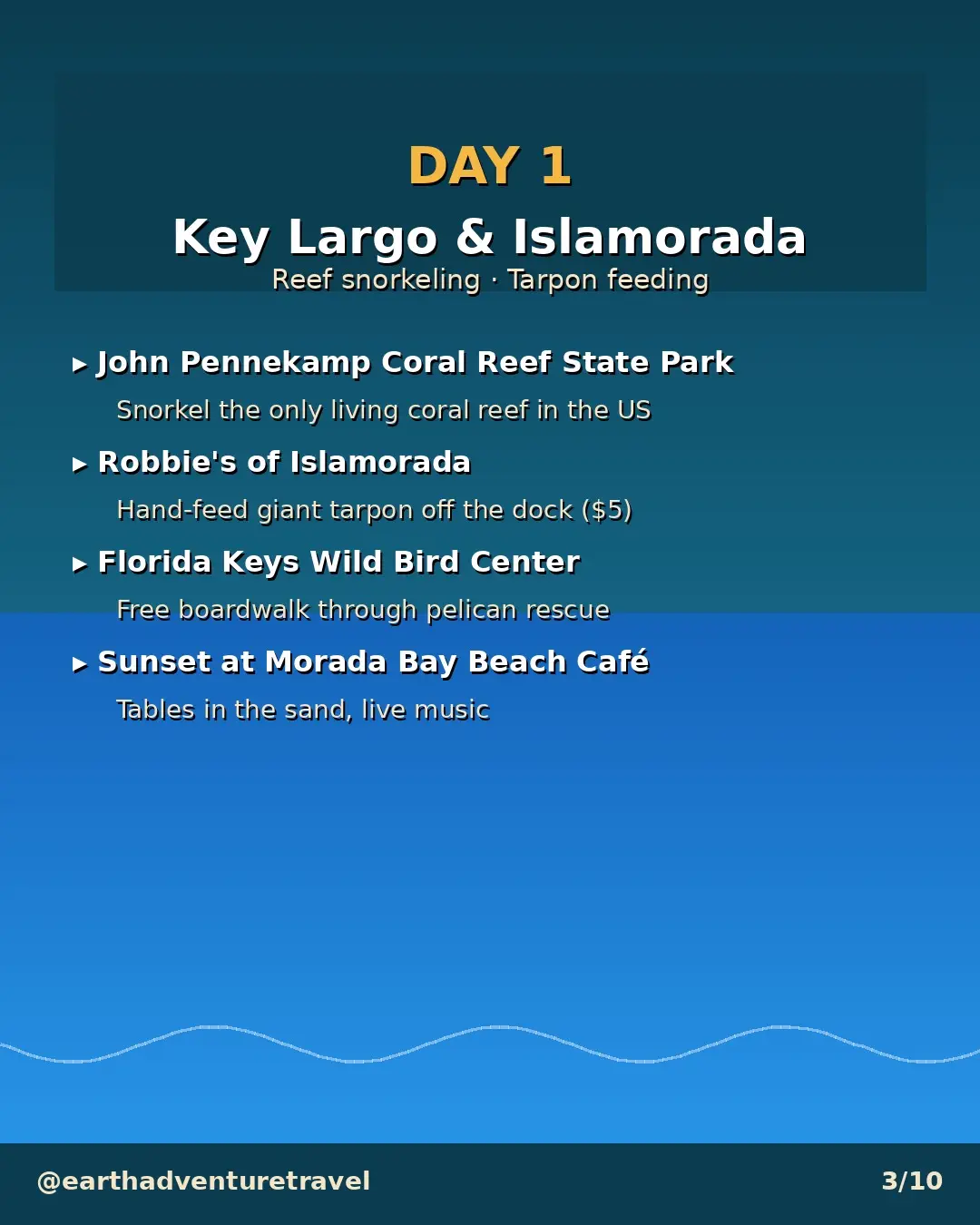 Day 1 graphic: Key Largo reef and Islamorada